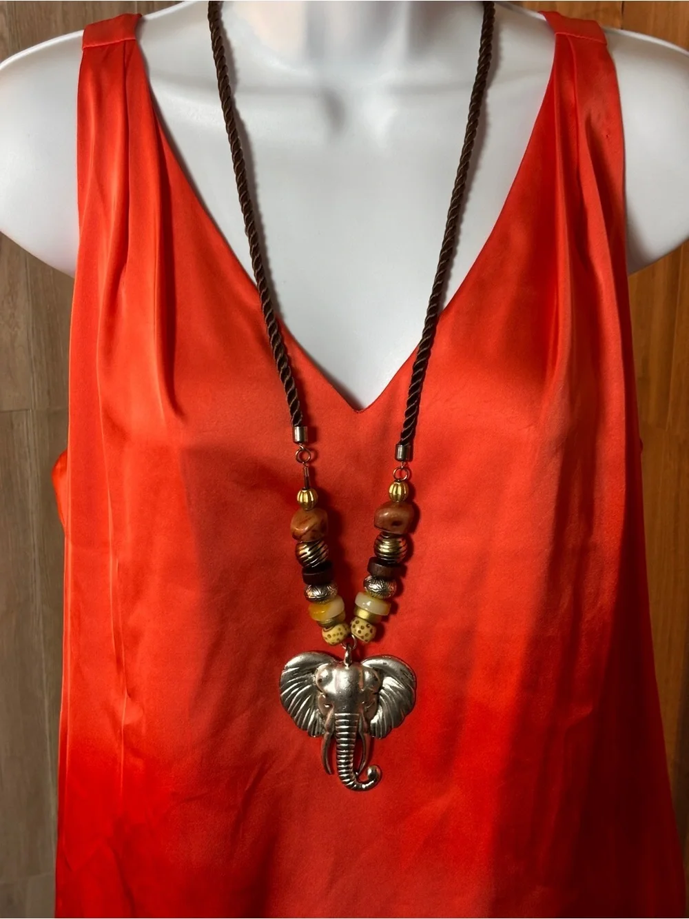 Boho Elephant Pendant Beaded Necklace Artisan Style Fashion Jewelry